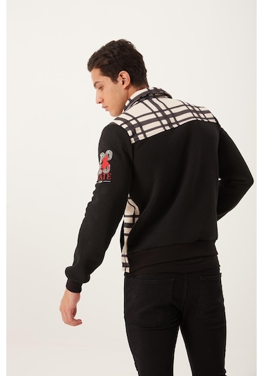 Erkek Ön Ekoseli 3 İplik Ceket Siyah