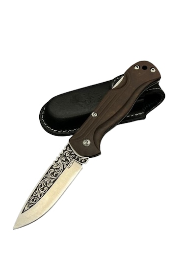 Böhler N690 Çelik Gravürlü Klipsli Çakı Kahverengi