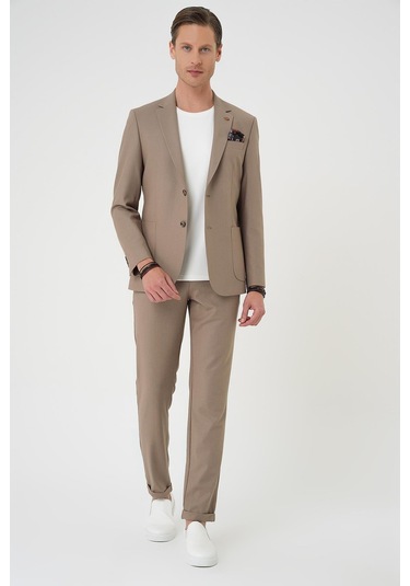 Comfort Fit Mono Yaka Torba Cep Casual Koyu Bej Ceket C 708 Bej