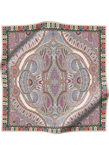 Vissona Tivil İpek Eşarp 60776 - 4 - 0005 - 0031 Koyu Pembe Etnik Desen Pembe