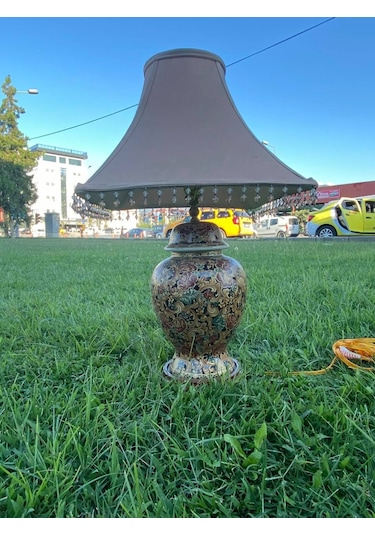 Çiçek Motifli Porselen Abajur 65 CM