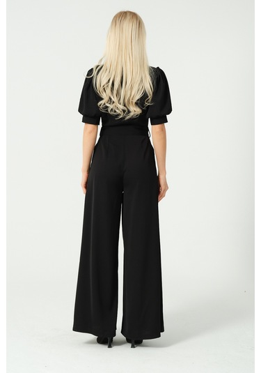 Balon Kol Bağcık Detaylı Tulum Siyah