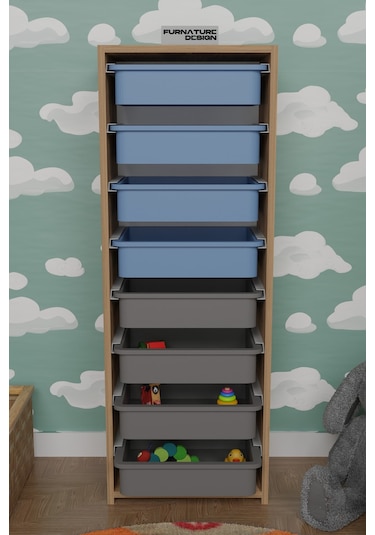 8 Sepetli Çok Amaçlı Oyuncak Dolabı - Atlantik Çam-mavi&gri