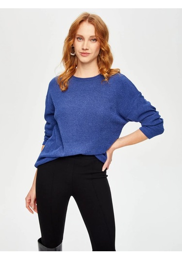 Faik Sönmez Triko Görünümlü Kadın Sweatshirt 69154 İndigo