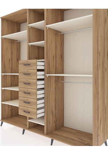 Kronos Dolap 10 Raflı 6 Çekmeceli 3 Askılı 220x59x243 Çam-aytaşı/çam Aytası/atlas Çam