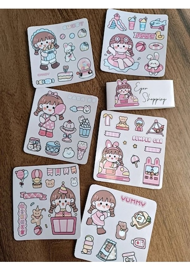 Kawaii Kız Sticker Set Pembe