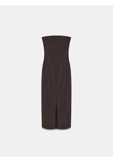 Dilvin 91368 Straplez Midi Elbise-koyu Kahve Koyu Kahve