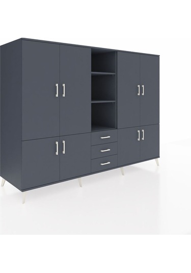 Kronos Dolap 11 Raflı 3 Çekmeceli 8 Kapaklı 220x59x163 Antrasit-a Antrasit-antrasit
