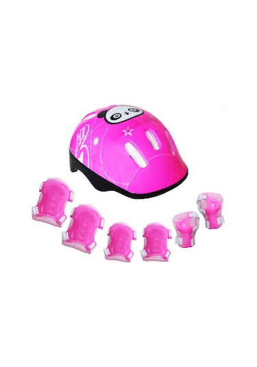 Pembe Çocuk Kaykay Kaskı Koruyucu Ekipmanı, 7'si 1 Arada Koruyucu Pembe
