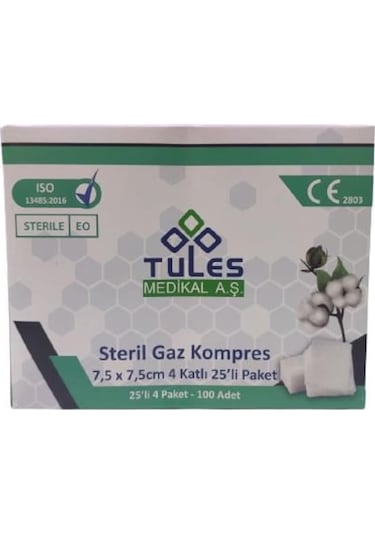 Tules Medikal Steril Kompres Gazlı Bez Spanç 7.5 x 7.5 CM 500 Adet
