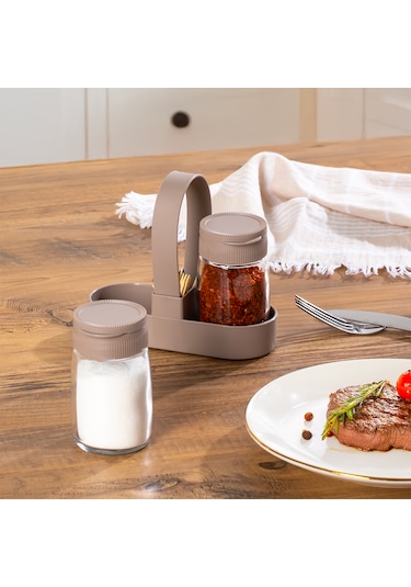 Porsima 00467-1 Kapicino Drop 2li Standlı Tuzluk Biberlik Seti - 100ml Cappuccino