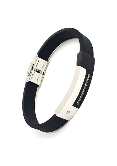 Taş Detaylı Çelik Silikon Tasarım  Bileklik Çelik