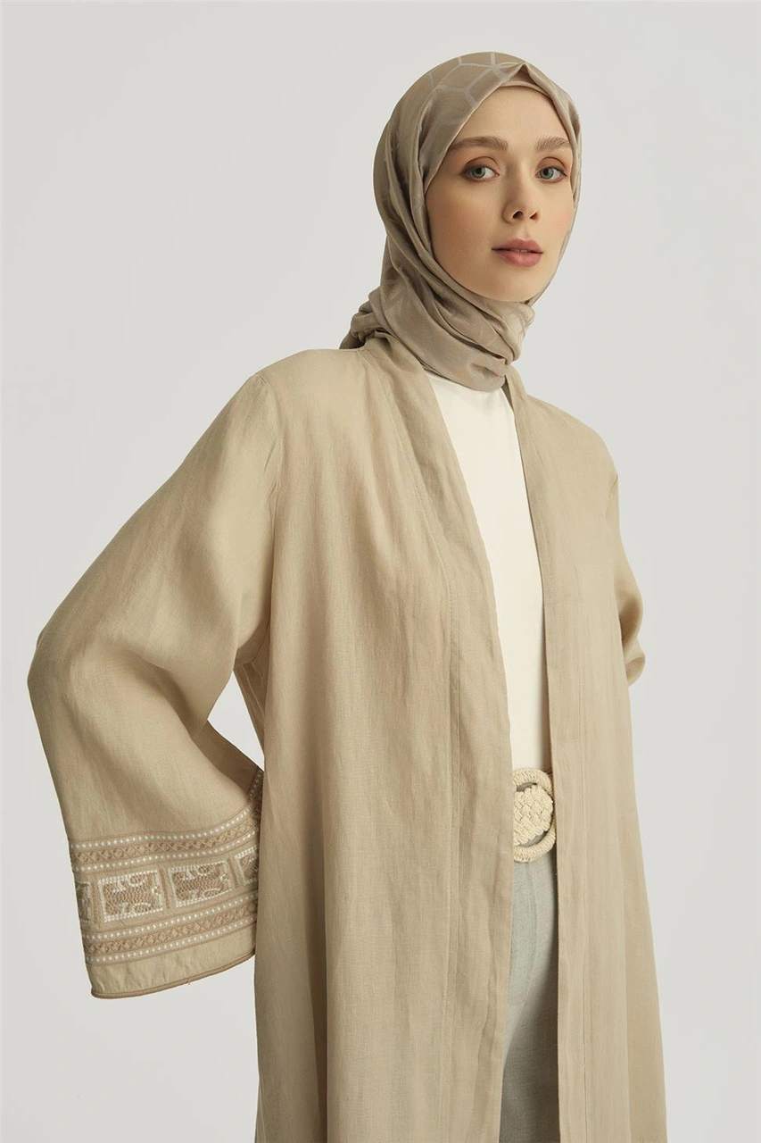 Armine Nakış Detaylı Abaya 25yd4239 Bej Bej