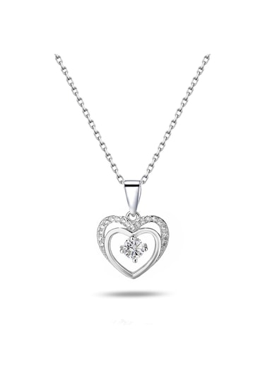 Brezza Lusso Jewelry Gümüş Çift Kalp Tektaş Kadın Gümüş Kolye 45 CM
