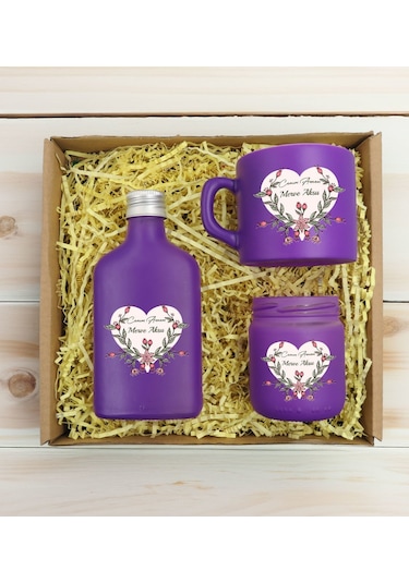 Bk Gift Kişiye Özel İsimli Dtf Anne Temalı Mor Kahve Fincanı & Kolonya & Mum Hediye Seti-5, Anneye Hediye, Anneler Günü Hediyesi Kobitmeyencom30973 Bk
