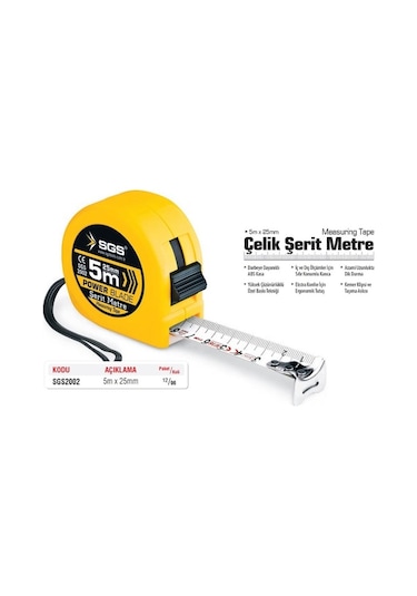 Sgs 2002 Çelik Şerit Metre 5mx25mm
