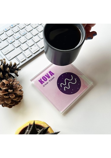 Decorita Cam Bardak Altlığı Burçlar - Kova Burcu 4'lü Takım Çok Renkli