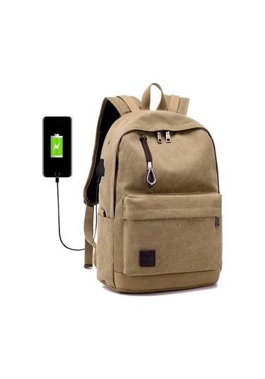 Electronıc Outlet Yystore Usb Sırt Şarjı Kanvas Erkek Çantası Tq Açık Haki