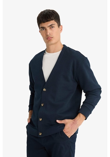 Defacto Regular Fit V Yaka Pike Düğmeli Hırka F2073ax25aunv64 Lacivert