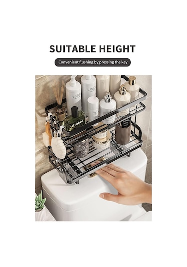 Tuvalet Üst Raf İki Katmanlı Siyah Depolama Siyah