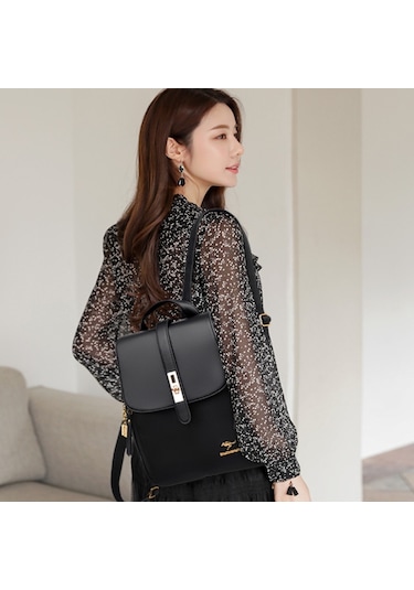 Geeksen Kadınlar İçin Siyah Çift Askılı Çanta - Dayanıklı Kumaş, 3 Bölmeli, 27x32x14 Cm, 0.7 Kg, Glossy Donanım, Rahat Kullanim Açık Pembe - Siyah