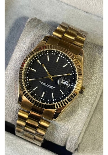 Aurex Royal Gold Erkek Kol Saatı Sıyah Kadran Quarts Altın