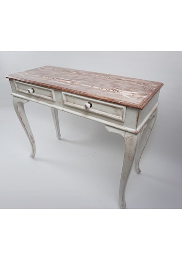 Masifart 100 Cm Seme Beyaz Eskitme Dresuar Çekmeceli Makyaj Masas Beyaz