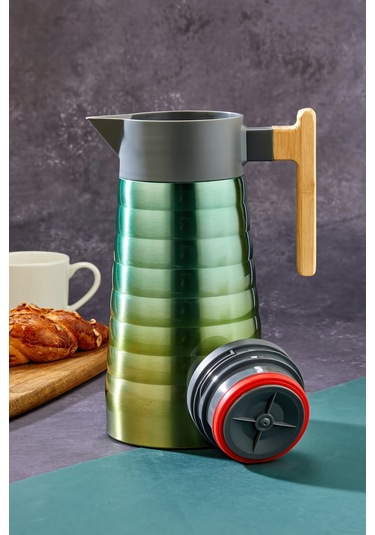 Cooker Ckr2097 2 L Çift Katmanlı Paslanmaz Çelik Termos Bambu Saplı - 12 Saat Sıcak 24 Saat Soğuk Piknik, Ofis, Otel, Kafe, Okul Sarı-turkuaz