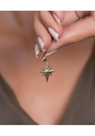 14 Ayar Altın Bombeli Kuzey Yıldızı Kolye Ucu Sarı Altın