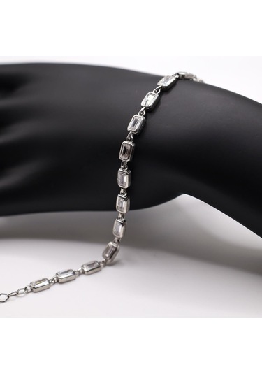 Agakulche Gümüş Zirkon Taşlı Zümrüt Kesim Bileklik Gümüş