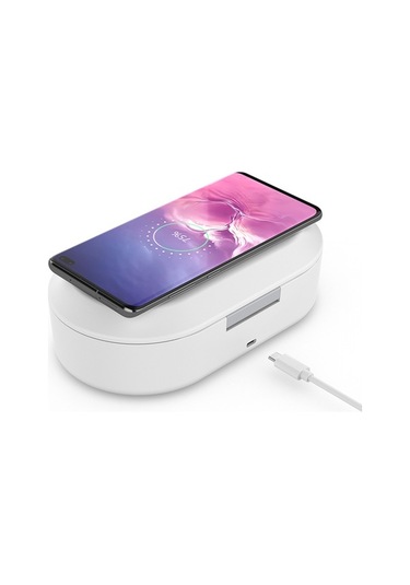 Pazly 2'li Kablosuz Şarj Ve Uv Temizleyici - Hızlı Şarj & Telefon Dezenfektan Kutusu Beyaz Beyaz