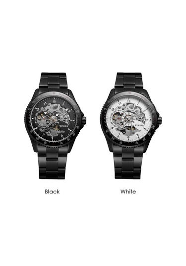 010 Erkek Saati Yarı Otomatik Mekanik Saat Zaman Göstergesi Moda Rahat Paslanmaz Çelik Kayış Erkek Kol Saati Relogio Masculino Diğer