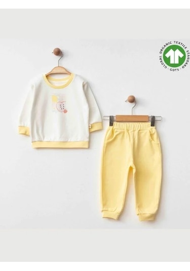 Zekids Kız Bebek Elma Baskılı Organik 2 Li Takım-15471 Sari