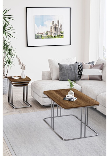 Lyon Orta Sehpa Gümüş Metal - Barok Tabla