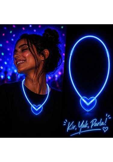 Neon Işıklı Fosforlu Parti Kolyesi Mavi Renk