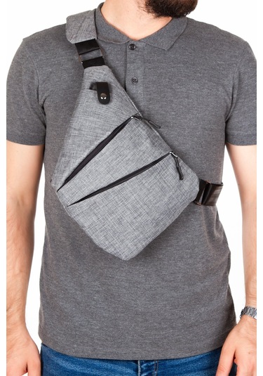 Newish Polo Heybe Postacı Çantası - Body Bag Gri