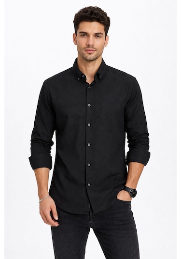 Classics Men Plus Barkod Uzun Kol Slim Fit Erkek Gömlek - 7578 Siyah