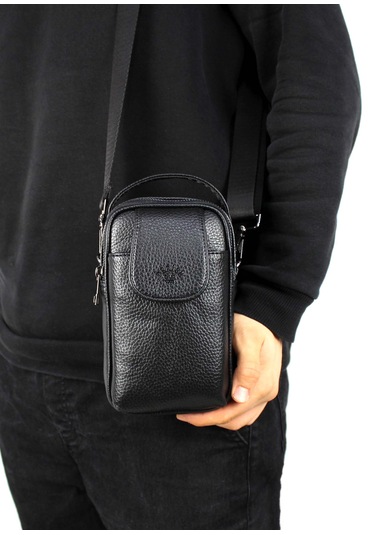 Erkek Kapaklı Çok Bölmeli El Ve Omuz Çantası Siyah