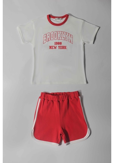 Luess Erkek Çocuk %100 Pamuklu Baskılı Oversize Alt Üst Takım-kırmızı Kırmızı