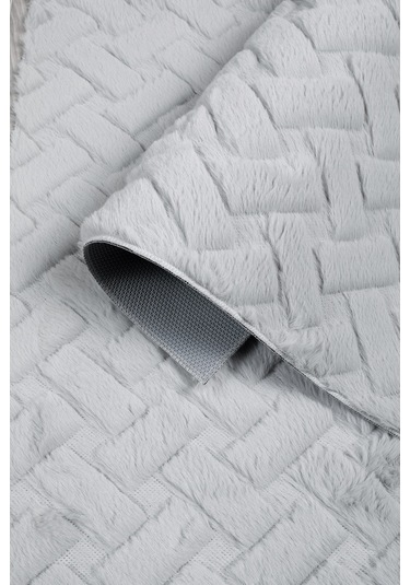 Desenli Tavşan Tüyü Yumuşak 2 Li Banyo Paspası Kaymaz Tabanlı Klozet Takımı Gri Gri