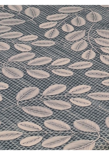 Elyaflı Pvc Muşamba - Desenli Silinebilir Masa Örtüsü Krem Fnt1248 Mavi