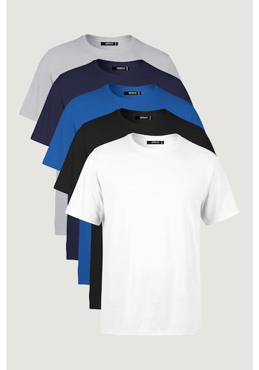 Erkek Çok Renkli %100 Pamuk T- Shirt Regular Fit Rahat Kesim Bisiklet Yaka 5'li Basic Tişört Paketi Lacivert Erkek Çok Renkli %100 Pamuk T- Shirt Regular Fit Rahat Kesim Bisiklet Yaka 5'li Basic Tişört Paketi Lacivert