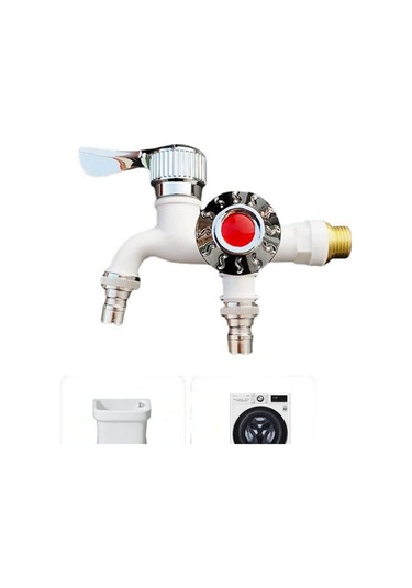 Xurunkeji 1/2 İnç Evrensel Arayüz Musluğu Çift Çıkışlı Çift Kontrol Su Musluğu Ev Banyo Hortumu Sulama Bağlantısı Mavi Mavi