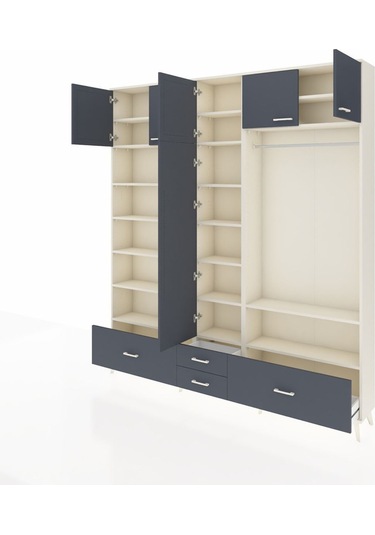 Arges Dolap 18 Raflı 4 Çekmeceli Tek Askılı 220x30x243 Aytaşı-antrasit/antrasit Antrasıt/antrasıt