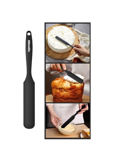 Silicolife Pasta Sıvama Spatulası, Silikon Çikolata Krema Reçel Sıyırma Sıvama Bıçağı Spatulası 25cm Siyah Siyah