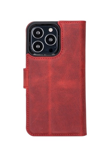 Apple İphone 13 Pro Uyumlu Deri Cüzdanlı Kılıf Liluri G4 Kırmızı
