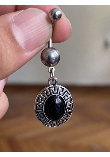 Cerrahi Çelik Piercing Doğal Taşlı Piercing Otantik Göbek Piercingi Siyah