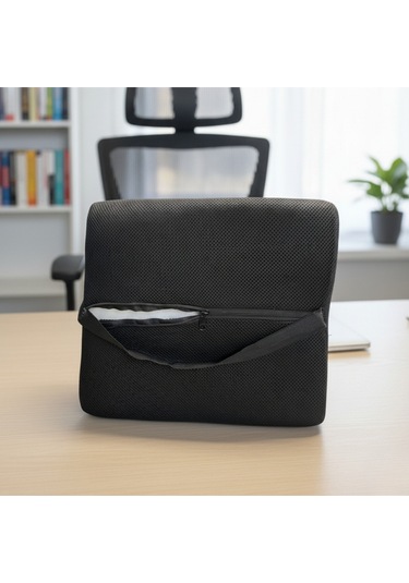 Ergonomik Bel Destek Yastığı - Ofis Koltuk Sırt Minderi - Nefes Alabilir Hafızalı Sünger Bel Yastığı Siyah