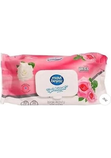 Mavi Beyaz Islak Mendil 90 Lı - Gül