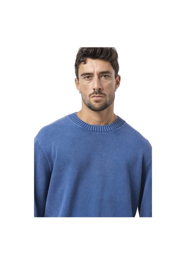 Cp289 Erkek Yuvarlak Yakalı Pamuklu Örme Kazak Indigo